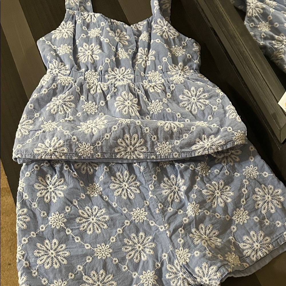 Blue Floral Embroidered Baby Outfit